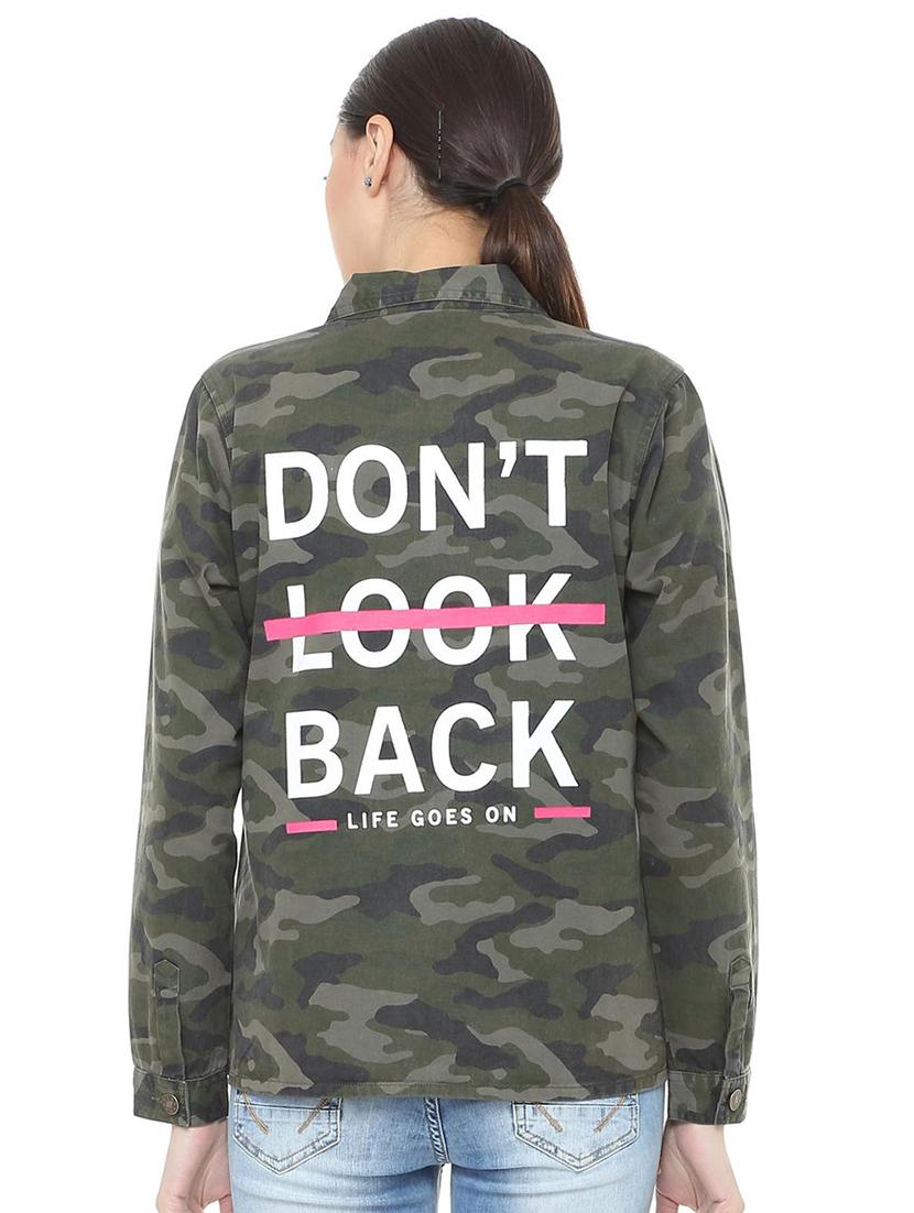 slogan print pocket patch military jacket - 15680682 - Zoom Image - 2