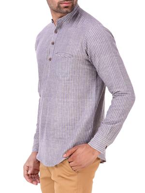 blue khadi cotton short kurta - 15680755 - Standard Image - 2