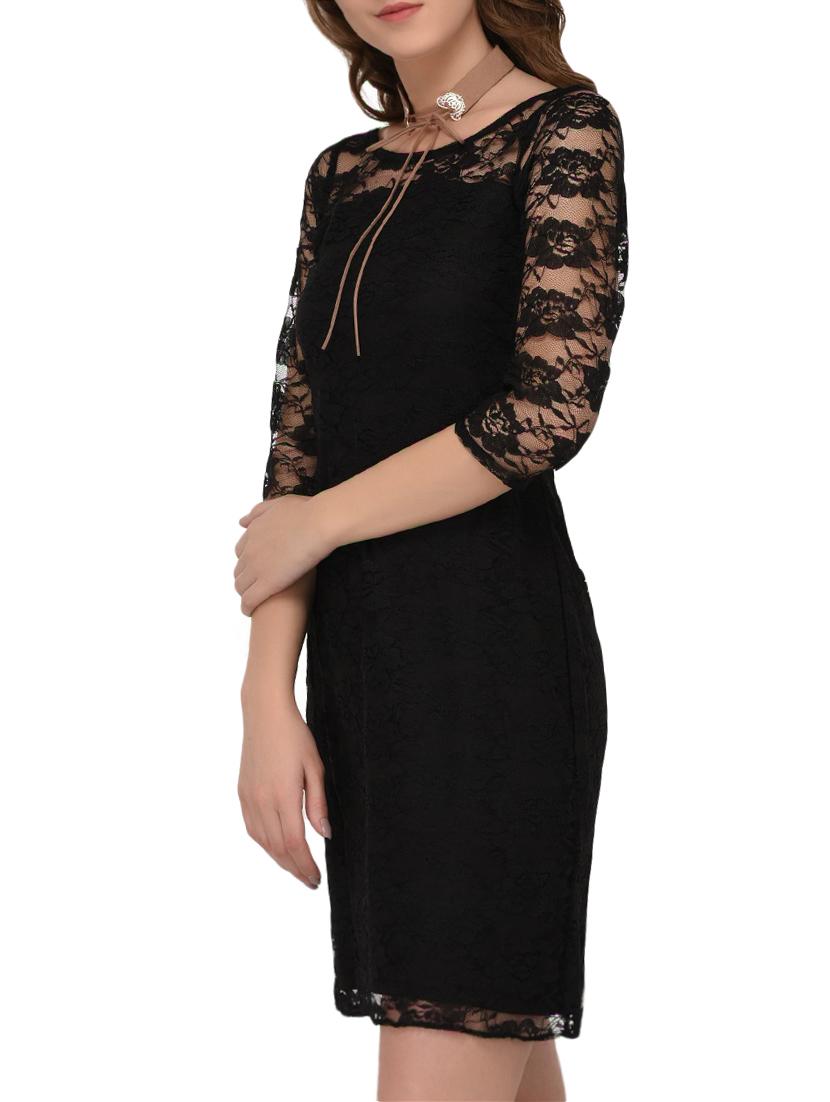 floral mesh panel sheath dress - 15681956 - Zoom Image - 2