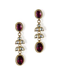 Gold plated silver earring with Bilore leaflets and Rodolite. - Posy Samriddh