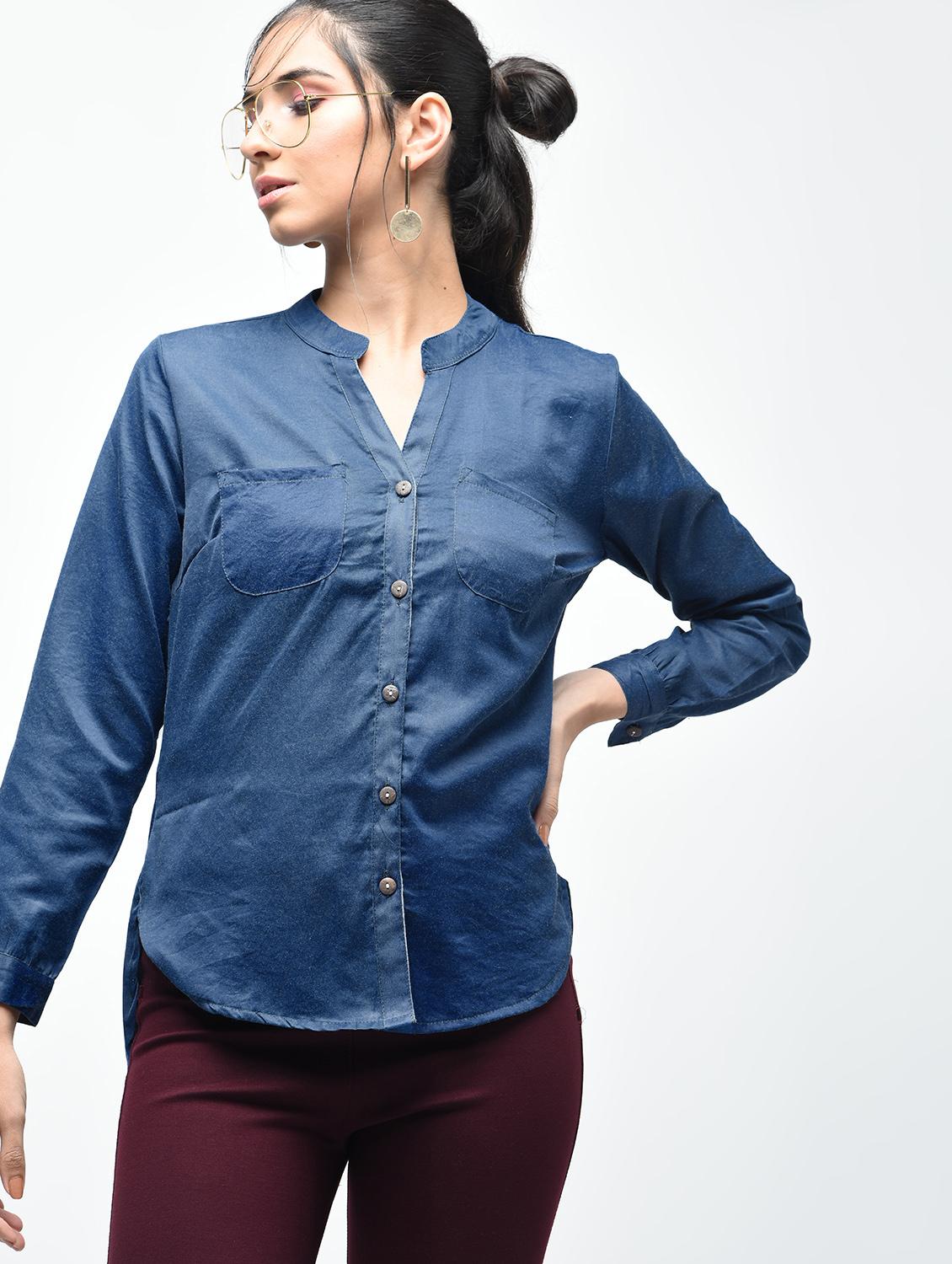 mandarin neck pocket patch shirt - 15692916 - Zoom Image - 2