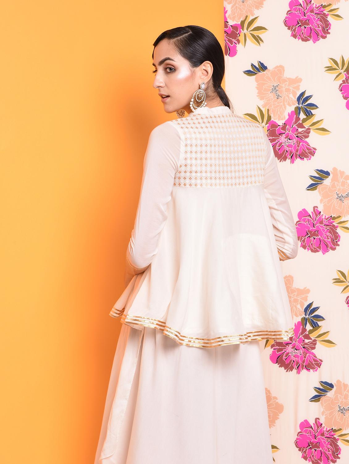cream chanderi flared gotta work kurti - 15693545 - Zoom Image - 2