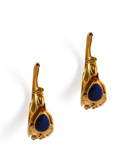 Gold plated silver hoops with lapis lazuli stone - Posy Samriddh
