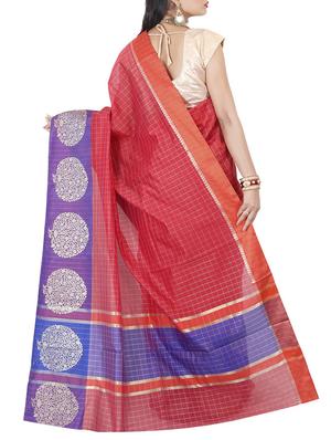 contrast border checkered banarasi saree with blouse - 15695651 - Standard Image - 2