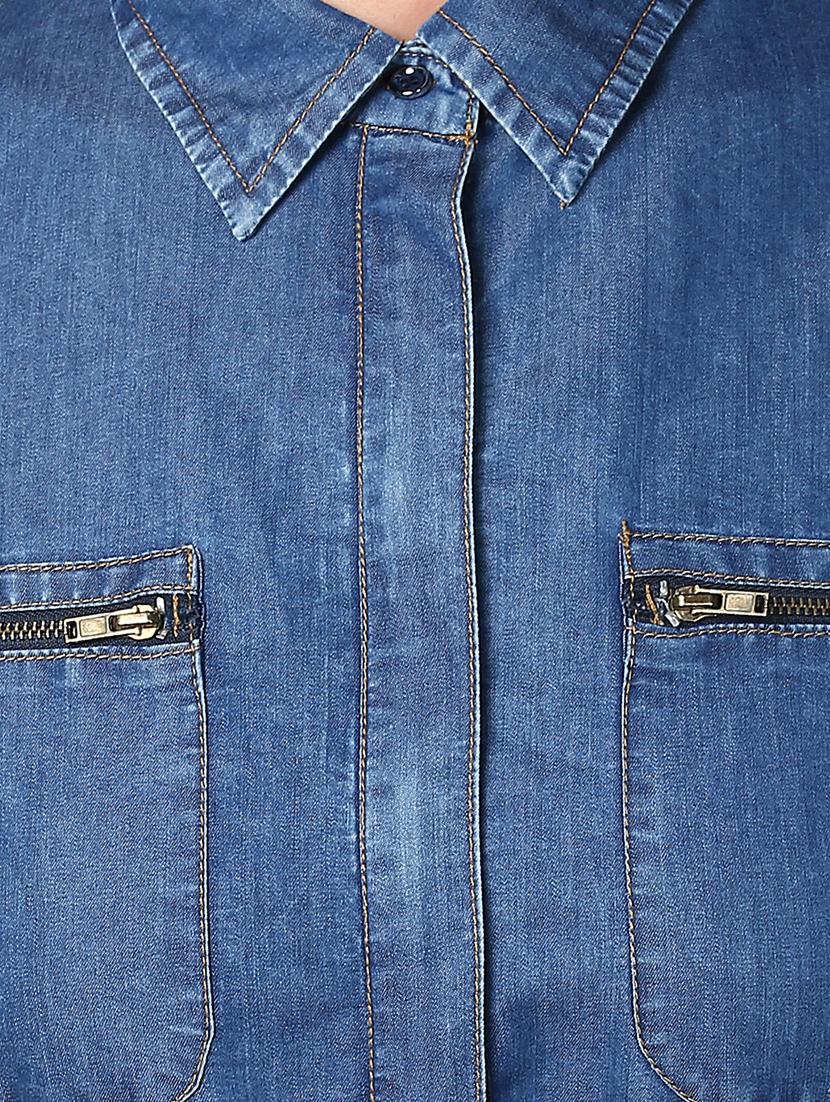 belted denim shirt collar dress - 15695655 - Zoom Image - 5