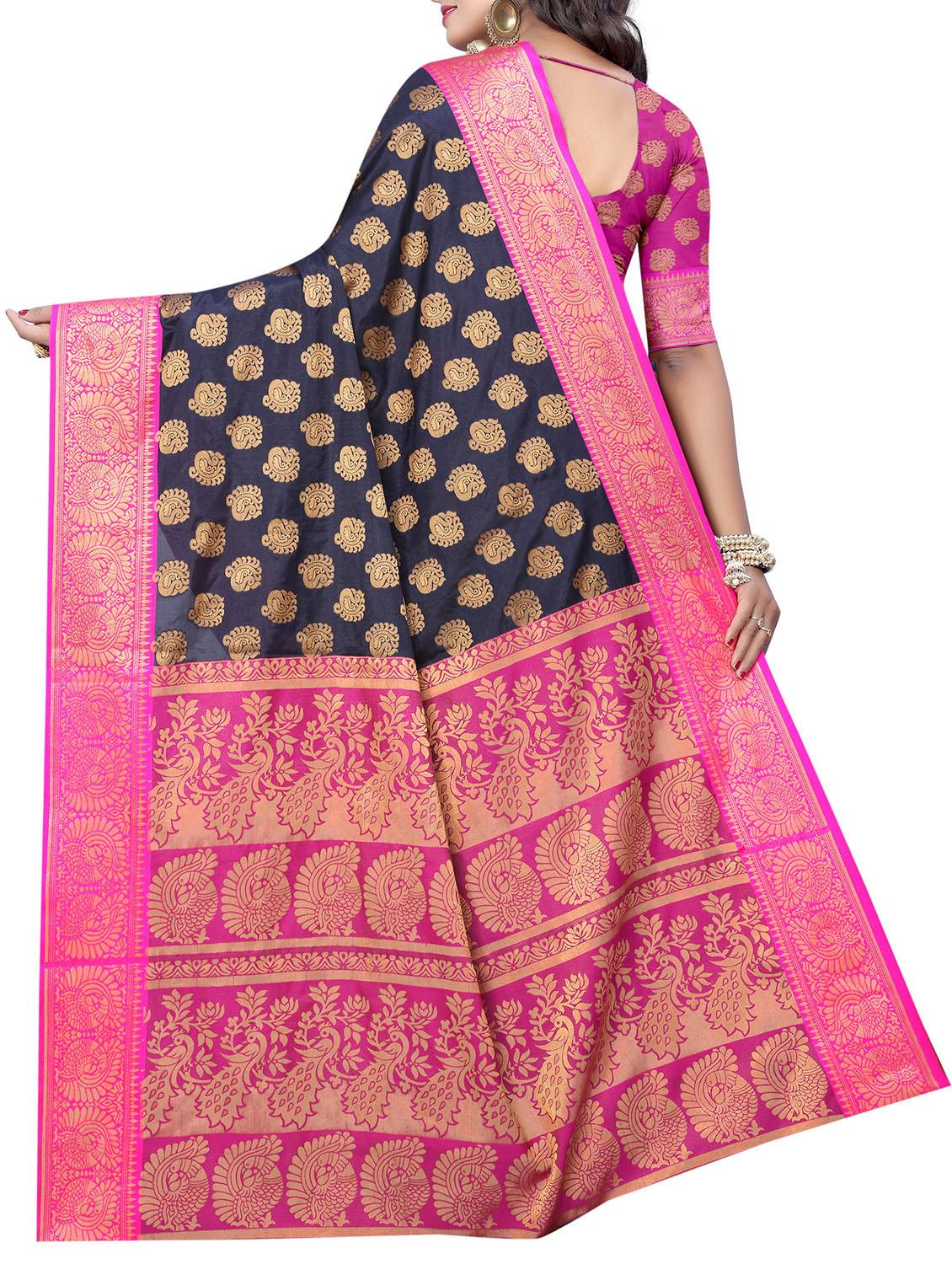 conversational zari motif banarasi saree with blouse - 15695834 - Zoom Image - 2
