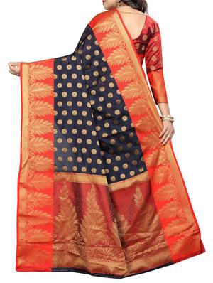 floral zari motif banarasi saree with blouse - 15695837 - Standard Image - 2