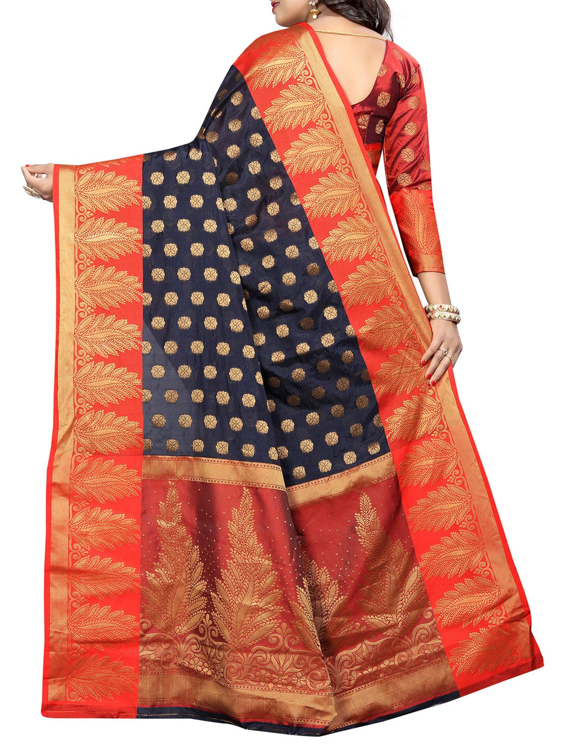 floral zari motif banarasi saree with blouse - 15695837 - Zoom Image - 2