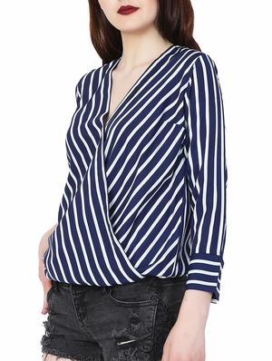 surplice neck striped blouson top - 15695845 - Standard Image - 2