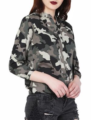 button detail camouflage blouson top - 15695858 - Standard Image - 2