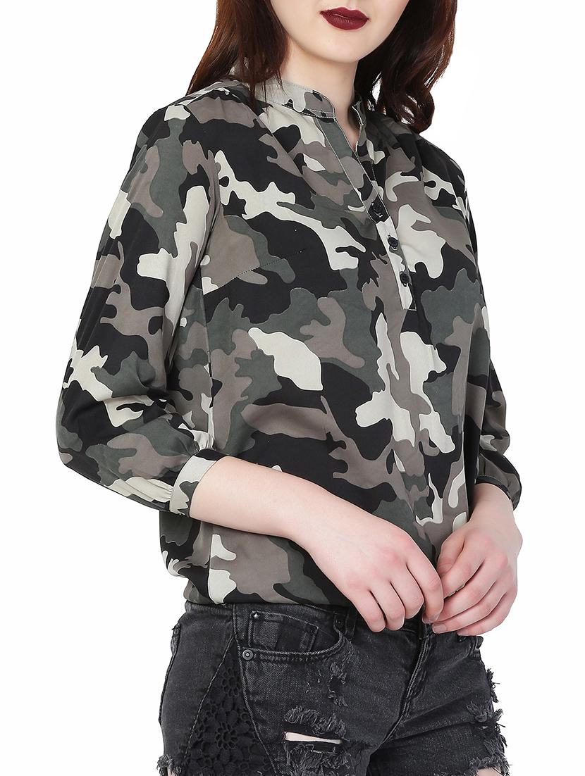 button detail camouflage blouson top - 15695858 - Zoom Image - 2