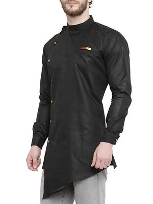 black cotton asymmetric kurta - 15695931 - Standard Image - 2