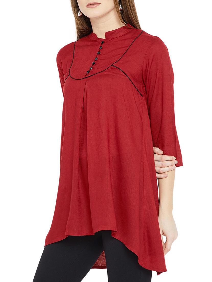 red viscose highlow kurti - 15697378 - Zoom Image - 2