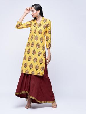 gota patti kurta with burgundy palazzo set - 15697548 - Standard Image - 2