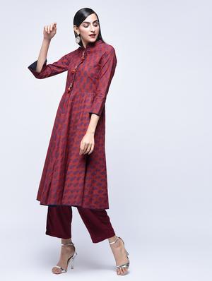Flared printed kurta with tassels - 15697675 - Standard Image - 2