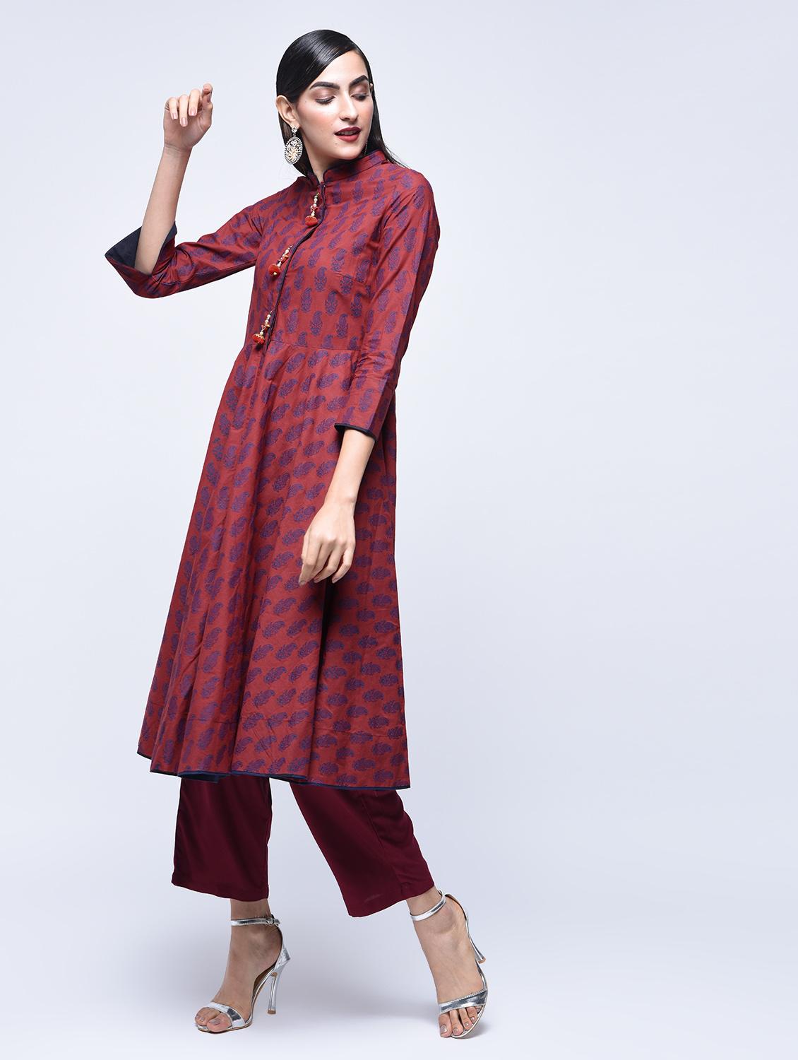 Flared printed kurta with tassels - 15697675 - Zoom Image - 2
