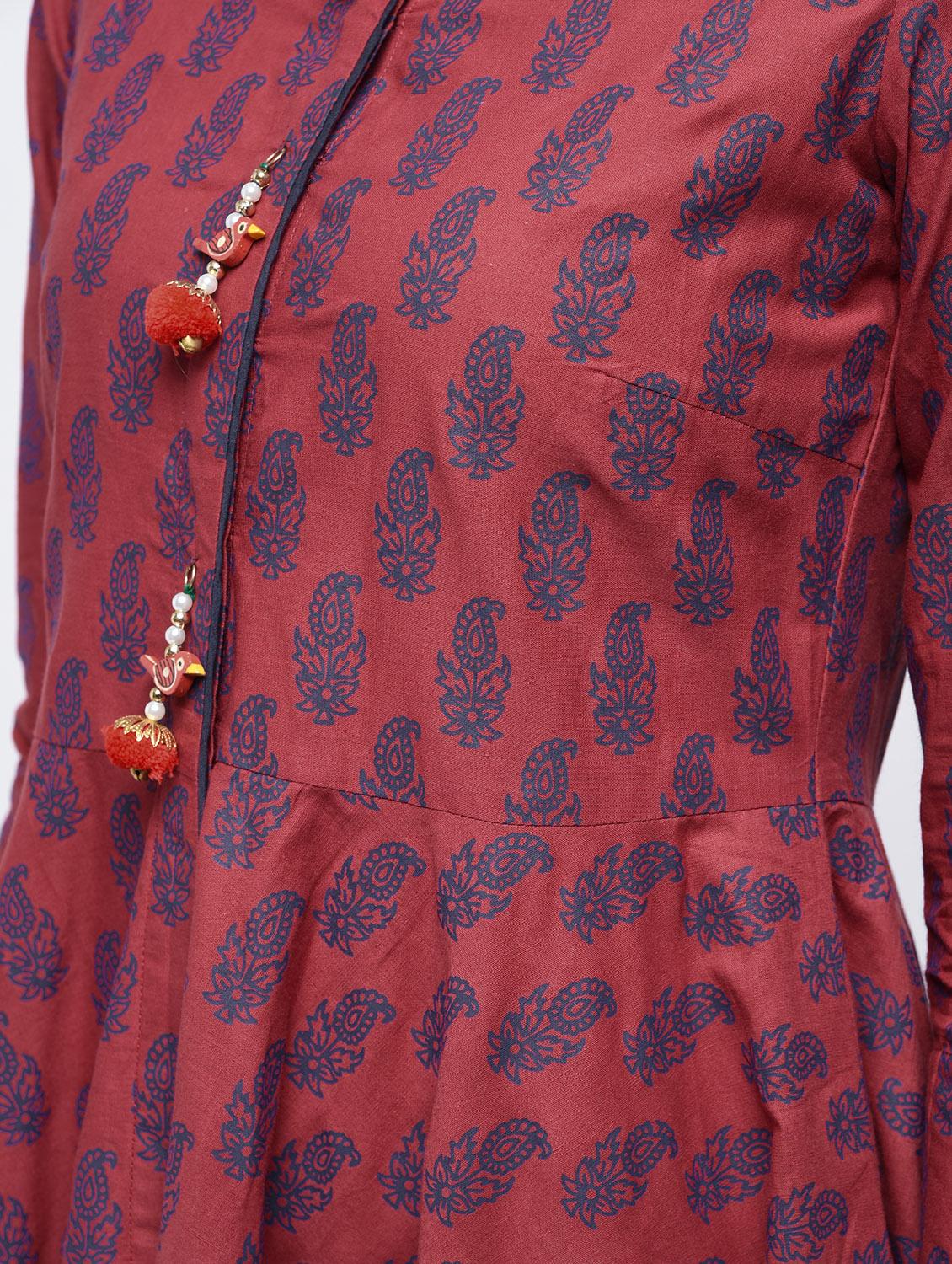 Flared printed kurta with tassels - 15697675 - Zoom Image - 5