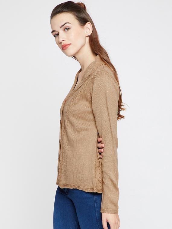 Pointelle knit woolen cardigan - 15697797 - Zoom Image - 2