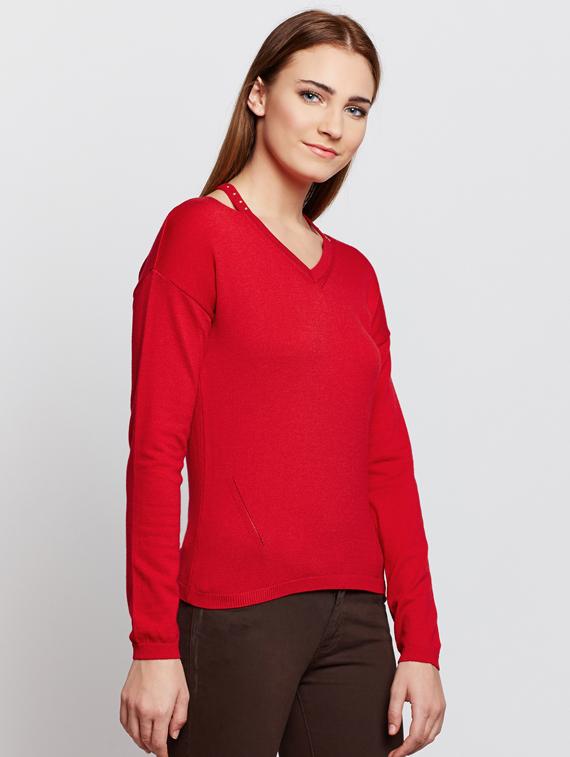 Cut work neck woolen pullover - 15697956 - Zoom Image - 2