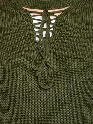 tie up neck ribbed knit pullover - 15698042 - Standard Image - 5