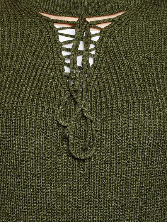 tie up neck ribbed knit pullover - 15698042 - Zoom Image - 5