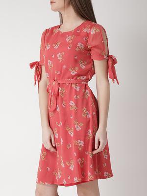 floral knot detail sleeved dress - 15698690 - Standard Image - 2