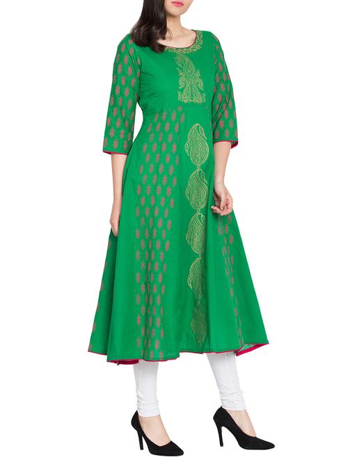 Block print a-line kurta - 15699424 - Standard Image - 1