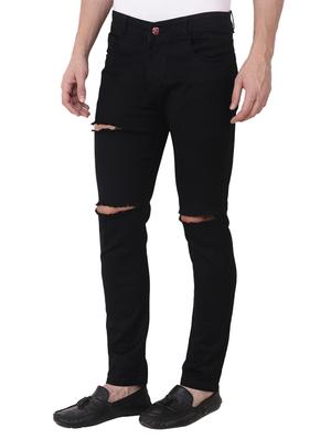 black cotton blend slash knee jeans - 15700078 - Standard Image - 2