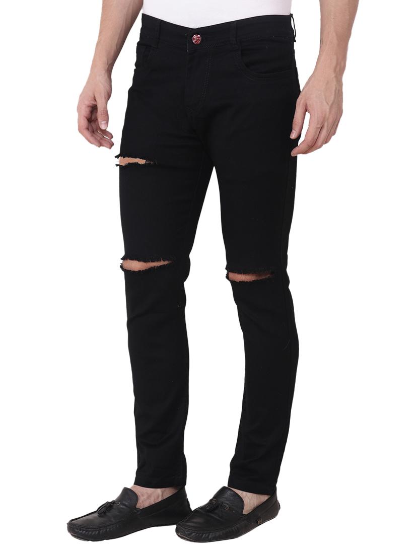 black cotton blend slash knee jeans - 15700078 - Zoom Image - 2