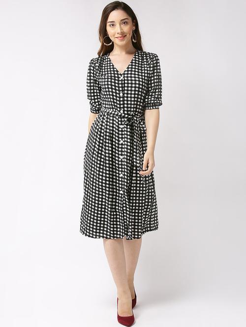 button up checkered a-line dress - 15700090 - Standard Image - 1