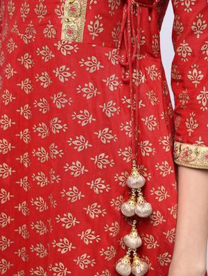 Foil print Angrakha kurta with tassels - 15701751 - Standard Image - 5