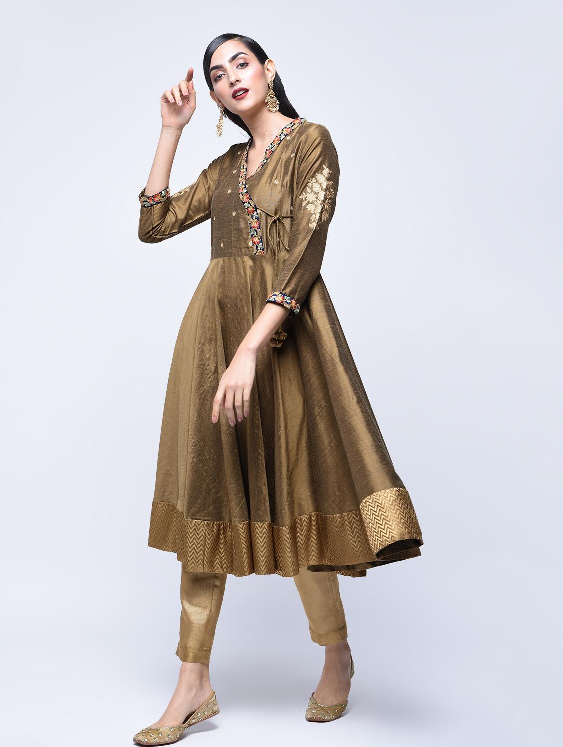 embroidered angrakha kurta - 15701754 - Zoom Image - 2