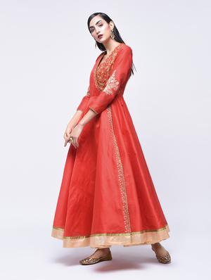 gotta patti embroidered angrakha kurta - 15701756 - Standard Image - 2