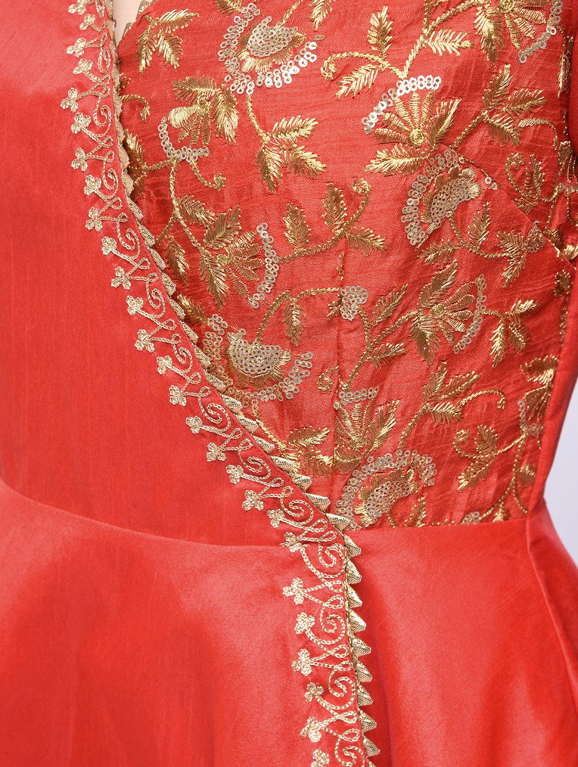 gotta patti embroidered angrakha kurta - 15701756 - Zoom Image - 5