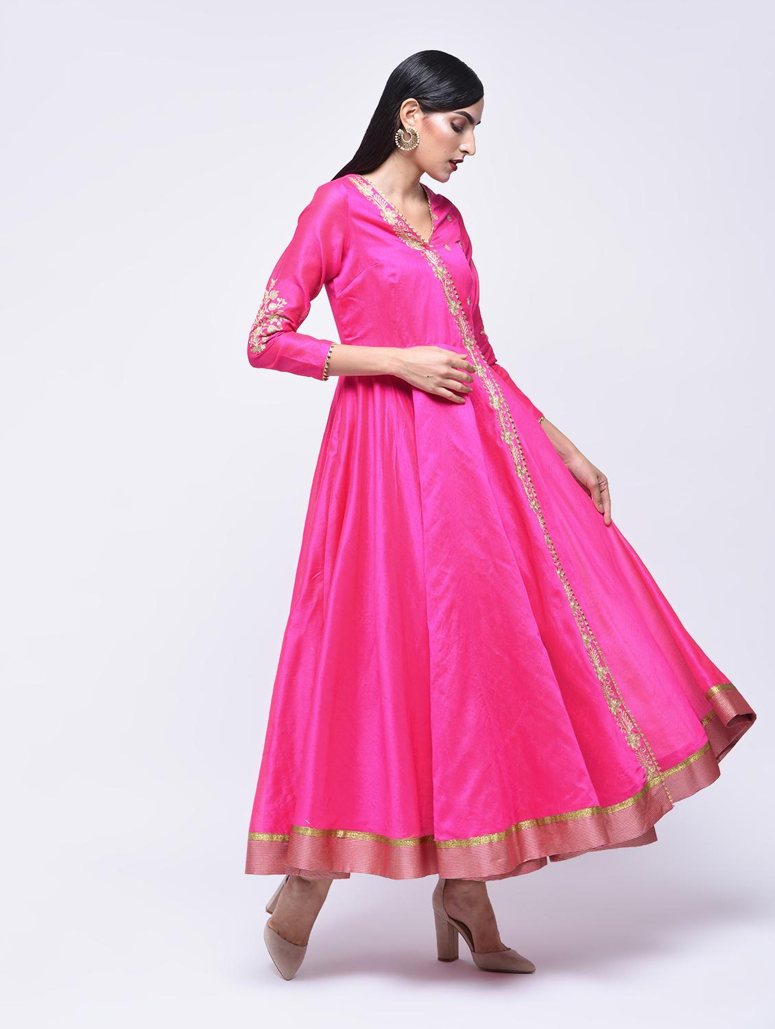 Gotta patti Embroidered angrakha kurta - 15701757 - Zoom Image - 2