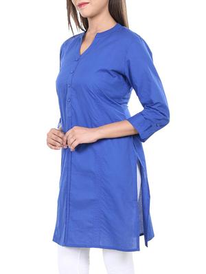 Blue straight kurti - 15702194 - Standard Image - 2