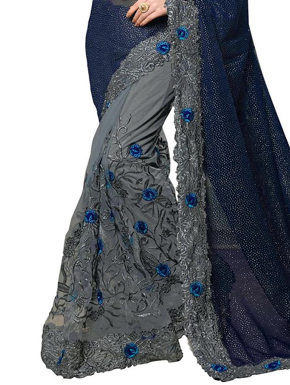 floral embroidered half & half saree with blouse - 15703228 - Zoom Image - 2