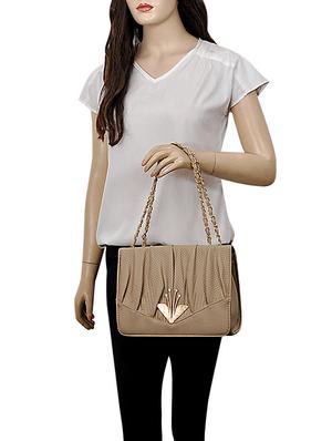 beige leatherette (pu) combo handbag - 15707065 - Standard Image - 5