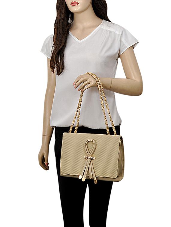 beige leatherette (pu) combo handbag - 15707076 - Zoom Image - 5