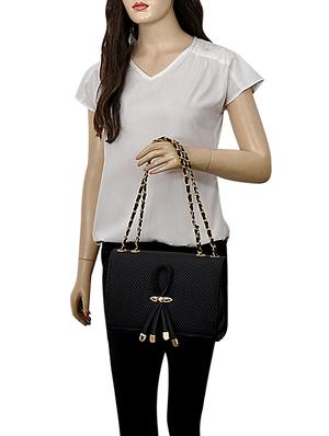 black leatherette (pu) combo handbag - 15707077 - Standard Image - 5