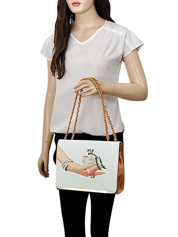 white leatherette (pu) combo handbag - 15707082 - Zoom Image - 5