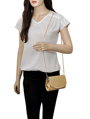 gold leatherette (pu) regular sling bag - 15707116 - Standard Image - 5