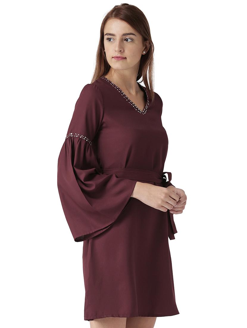 bell sleeved embellished belted dress - 15709076 - Zoom Image - 2