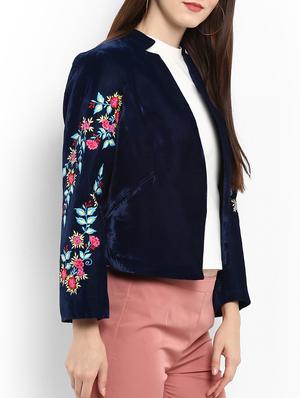 Floral embroidered sleeved velvet blazer - 15709410 - Standard Image - 2