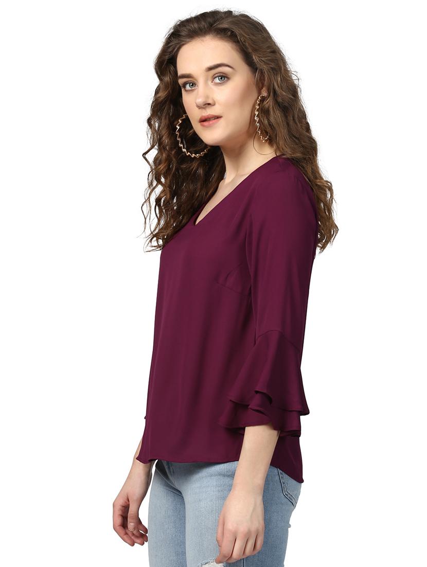 tiered bell sleeved v-neck top - 15721195 - Zoom Image - 2