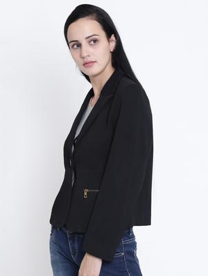 zipper detail solid blazer - 15721748 - Standard Image - 2