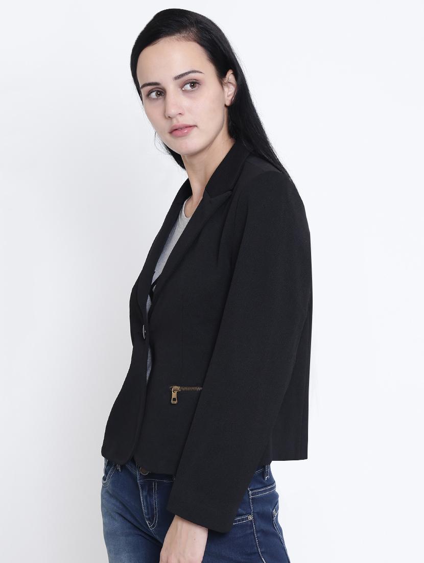 zipper detail solid blazer - 15721748 - Zoom Image - 2