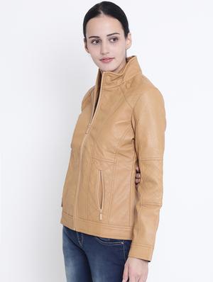 turtle neck leather jacket - 15721755 - Standard Image - 2