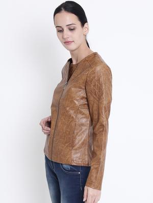 zipper detail leather jacket - 15721763 - Standard Image - 2