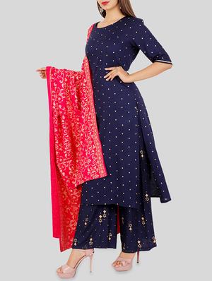 foil print straight kurta plazzo set - 15724124 - Standard Image - 2